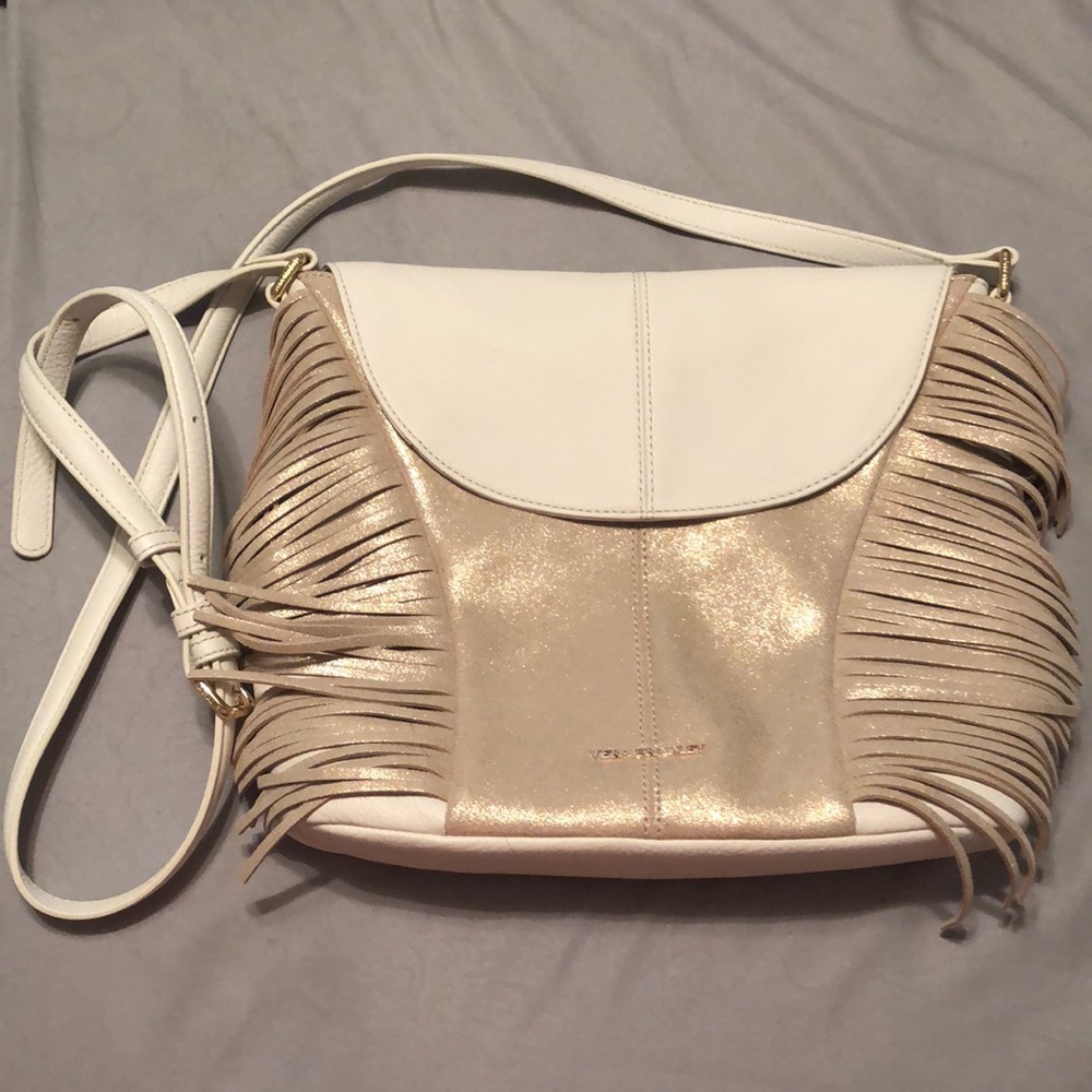Vera Bradley Fringed Crossbody White Gold Leather